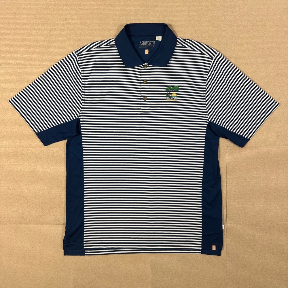Ashworth 2008 U.S. Open Torrey Pines Golf Polo Shirt Mens XL Navy White Striped